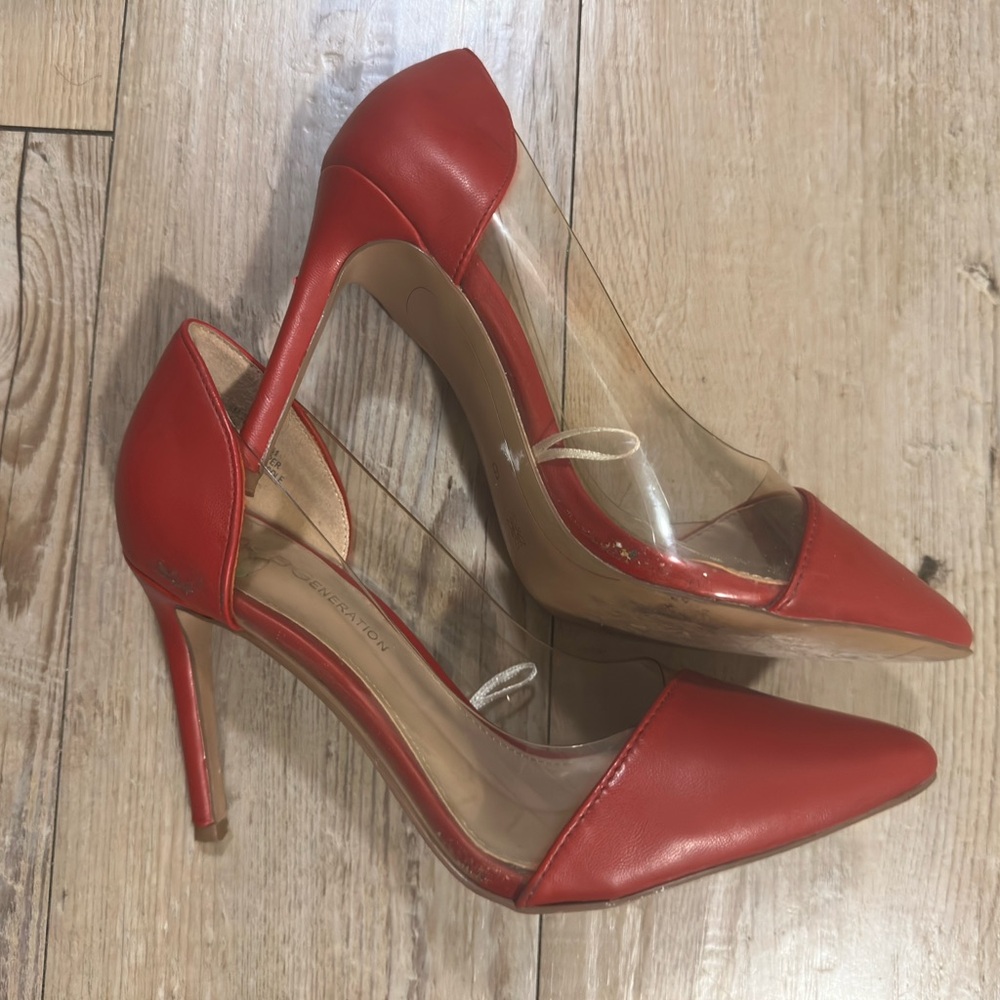 BCBGeneration Red Stiletto Heels with Transparent Upper